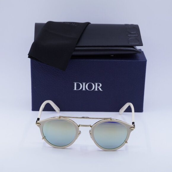 Dior DIORBLACKSUIT R7U 95H6 Round Sunglasses - Ivory/Gold/Green Mirror - Picture 4 of 10
